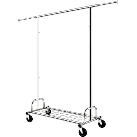 Porte-vêtements à roulettes robuste 130–188 x 55 cm avec étagère intégrée et capacité 180 kg en acier argent (1/3)
