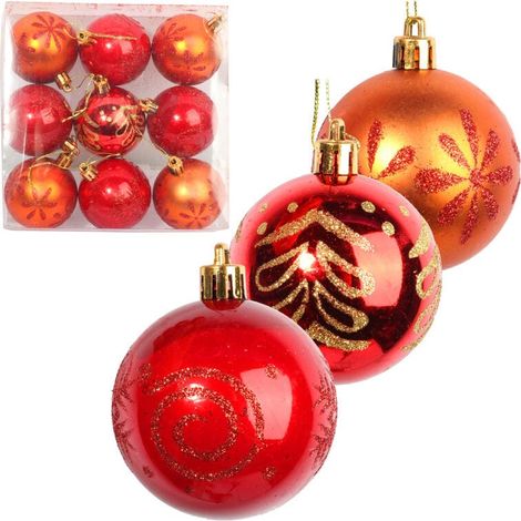 Set di 9 palline di plastica rosse e arancioni da 6 cm (1/5)