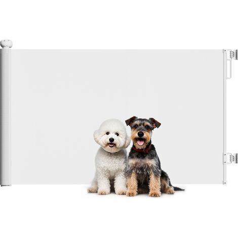 Retractable dog gate for dogs 0 to 144 cm, stair and door gate for dogs and cats with locking mechanism, white (1/5)