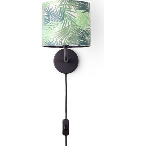 Paco Home Tischlampe Schreibtischlampe Wandlampe Stoff Nachttisch E14 Blumen Jungle Deko Wandleuchte - Schwarz, Design 3 (Ø18 cm)