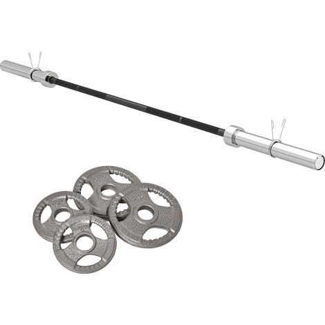 Barre d'haltères avec disques de poids - SPORTNOW - total 30 kg pour musculation fitness haltérophilie - acier - Փ5x180cm - noir