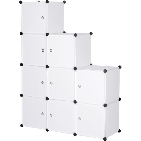Woltu – Armoire plastique 9 cubes – Rangement vêtements et accessoires – DIY modulable – Dimensions 111x35x111cm – Blanc