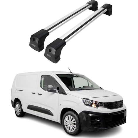 OMAC Barres de toit compatibles avec Peugeot Partner mk3 2018-2026 – 2 barres – Antivol inclus – Aluminium Argent (1/4)