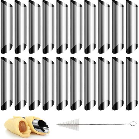 Lot 21 moules cannoli inox tubes 12.5x2.5cm brosse nettoyage croissant pour maison jardin bureau quotidien (1/5)