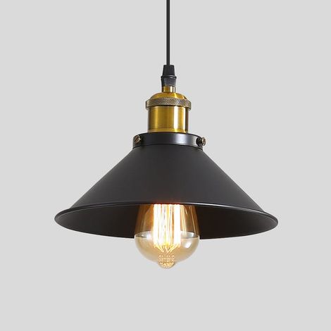 Lustre Industriel Noir Φ22 cm pour Ampoules E27, Suspension Luminaire Vintage au Style Culot Métallique, Parfait pour Salle à Manger et Salon (1/5)