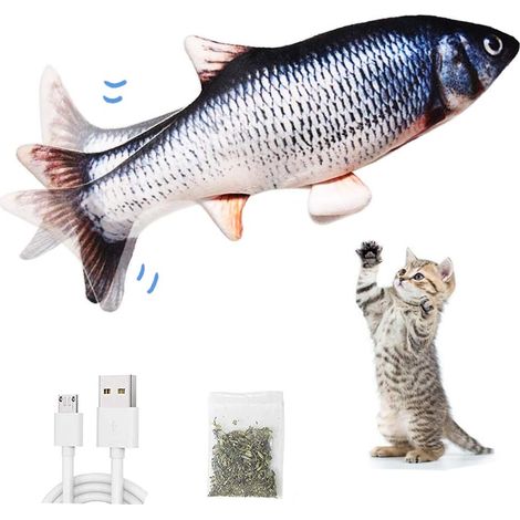 Poisson Électronique Pour Chat - Jouet Interactif Avec Herbe À Chat - Recharge Usb Et Lavable - Pour Chats Et Chiots - 1 Pièce (1/5)