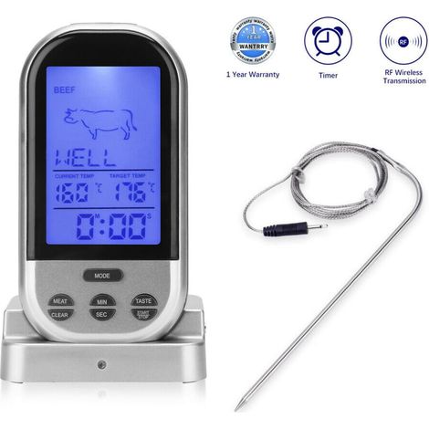 Fleischthermometer: Funk-Brat-/Grillthermometer, externes XXL-Display, 8 Fleischsorten (Fleischthermometer Funk) (1/5)