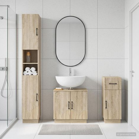 vidaXL 3 Piece Bathroom Cabinet Set HOORN Sonoma Oak Engineered Wood (1/5)