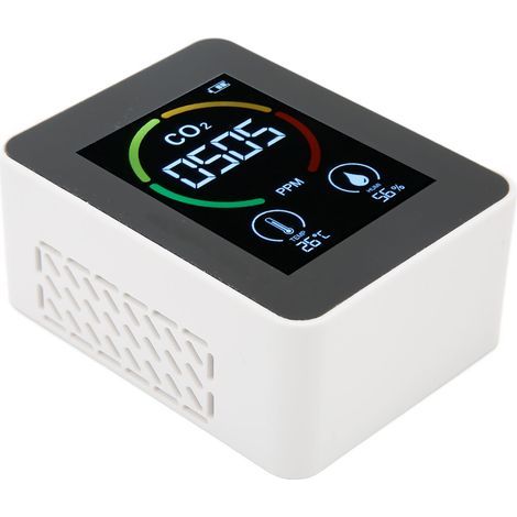 CO₂-Detektor, Kohlendioxid-Monitor, Infrarot-Luftqualitätssensor mit Temperatur- und Feuchtigkeitsmessung, Weiß (1/5)