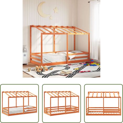 vidaXL Kieferbett - Kinderbett mit Dach Wachsbraun 90x200 cm Massivholz Kiefer (1/5)