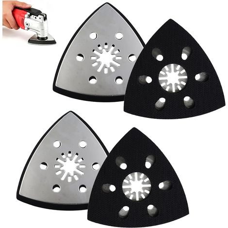 4 Pièces Plateau de Ponçage Triangulaire 90mm - Acier Inoxydable - Fixation Rapide pour Coins - Bois Métal Plastique - Accessoire Outil Multifonction (1/5)
