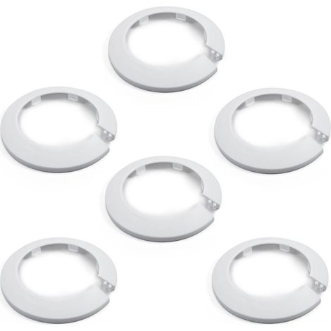 Lot de 6 cache-tuyaux en plastique PP, diamètre extérieur 110 mm, diamètre intérieur 75 mm, pour tuyaux muraux et radiateurs, blanc, 75 mm