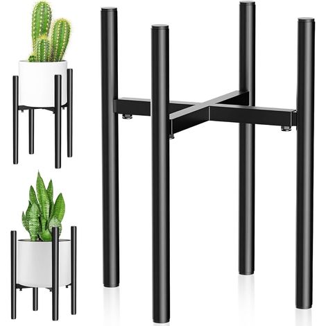 Support Plantes Intérieur Réglable, Porte Plante en Métal pour Pot Fleur 20 à 35 cm, Étagère Plantes aux Intérieurs Extérieurs, Support de Fleurs Universel, Tabouret Plante pour Balcon, Jardin (Noir) (1/5)