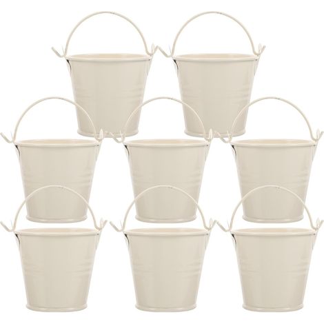 Seaux en Fer-Blanc Mini 8 Pièces en Fer-Blanc Beige Décoration de Pièce, Usage sur Rebord de Fenêtre et Maison, Poignée Intégrée, Lot de 8 (1/5)