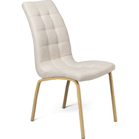 Home Heavenly® - Pack 4 sillas tapizadas MABEL, respaldo curvado apoyo lumbar, patas metal tipo madera, 96x42x55 cm. Color: Tela Beige (1/5)
