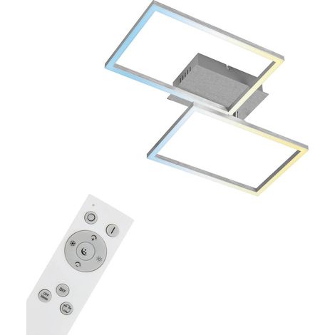 BRILONER - Plafonnier LED intelligent, lampe de salon Wifi, contrôle de la température de couleur CCT, plafonnier à intensité variable avec télécommande, commande vocale, couleur aluminium