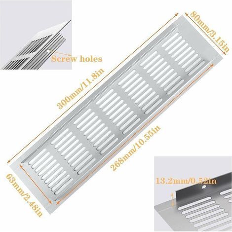 4 Pcs Grille Aeration Aluminium, Grille Aeration Grande Taille Grille Ventilation Rectangulaire Ventilation Grille Grille Aeration pour Four pour la Ventilation des Armoires et des Meubles (80X300mm) (1/4)