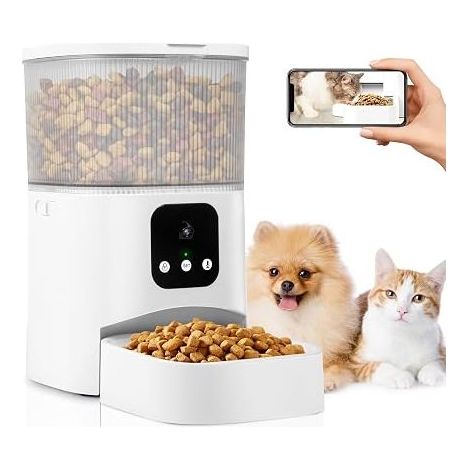 Automatischer Katzenfutterautomat, automatischer Katzenfutterspender mit Kamera, WLAN und Timerfunktion (Weiß) (1/5)