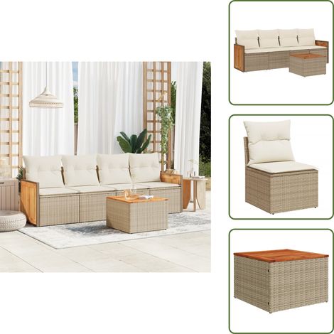 5-tlg. Garten-Sofagarnitur mit Kissen Beige Poly Rattan - Gartenmöbel - Sofagarnitur - Rattan Möbel - Outdoor Möbel - Lounge Set (1/5)
