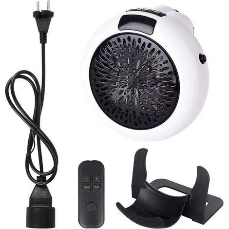 Termoventilatore elettrico a parete con termostato e timer, riscaldatore a spina con telecomando, per soggiorno, camera da letto, ufficio, in ceramica, 400 W, bianco (1/4)