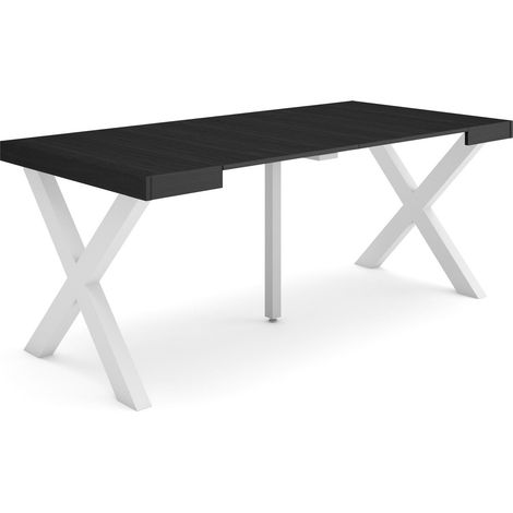 Skraut Home - Mesa Consola extensible, Mesa comedor plegable, 180, Para 8 comensales, Patas madera maciza, Estilo Moderno, Negro (1/5)