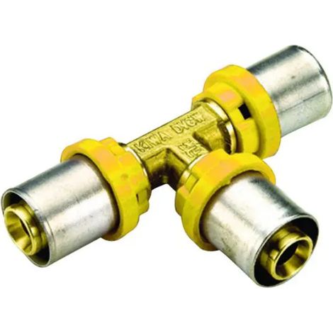 Raccordo a t intermedio ridotto per tubo multistrato a pressare per gas serie 2657 ø32x26x32 TIEMME