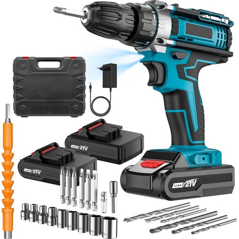 Cacciavite a percussione a batteria Trapano portatile Utensile elettrico 32 Impostazione di coppia Cacciavite elettrico a 2 velocità con 2 batterie