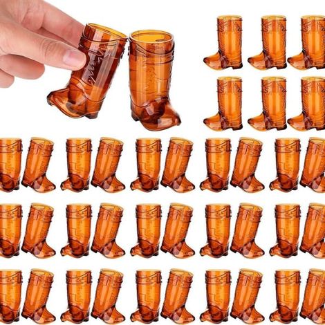 Ensemble de 36 verres à shot en forme de bottes de cowboy, tasses en plastique marron de 30 ml, cadeaux de mariage à thème. (1/5)