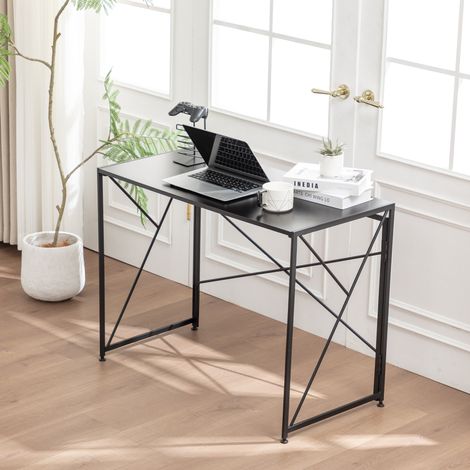 MEUBLIV Bureau pliable 99x50x75 cm noir – gain de place, montage en 8 s (1/5)