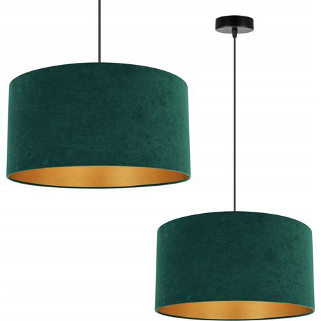 LAMPE SUSPENDU PLAFOND LUSTRE ABAT-JOUR DORÉ VELOURS (1/5)