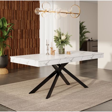 Mesa extensible 140/180 x 80 cm para 6-8 personas, tablero grueso, patas metálicas blancas OKMYHOME (1/5)