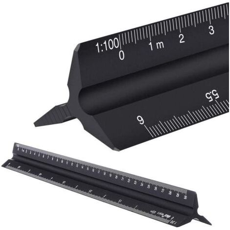 Règle d'architecte triangulaire en aluminium, métrique 1:20, 1:25, 1:50, 1:75, 1:100, 1:125, standard 30.5 cm environ, pour architectes, étudiant (1/5)
