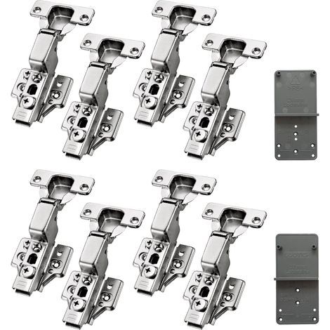 Set mit 8 Clip-On-Scharnieren, 95 Grad, 3-Wege, 35 mm, mit Soft-Close-Mechanismus und automatischer Schließung für Einbautüren und Küchenschränke (1/5)