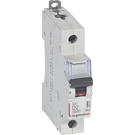 Disjoncteur DX³6000 arrivée haute départ bas à vis 1 Pôle 230V à 400V 2A Courbe D 1 module LEGRAND 407950 (1/3)