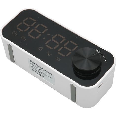 Réveil avec enceinte Bluetooth, mini-enceinte Bluetooth, emplacement pour carte mémoire, double alarme, blanc (1/5)