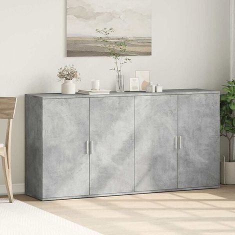 Buffet de Cuisine 2 Portes et 1 Tiroir, Meuble Rangement Bois Ingénierie Couleur Béton Gris, 79x38x80 cm (1/5)