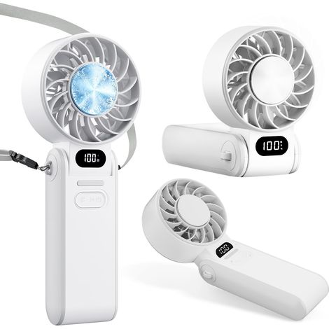 Mini ventilateur électrique portable rechargeable par USB - 5 vitesses - Pliable - Avec écran LED - Pour la maison, le bureau, la chambre à coucher, l'intérieur et l'extérieur, les voyages