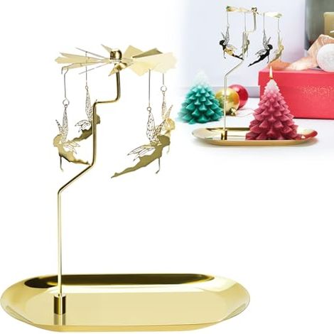 Carrousel de bougies tournantes avec figurines de fées rotatives, décoration féérique pour les fêtes, coffret cadeau romantique et chaleureux, doré