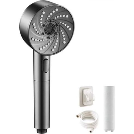 Pommeau de douche filtrant à main avec buse anti-obstruction, filtre anti-chlore, tuyau anti-fuite et support (noir) (1/5)