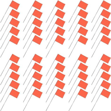 Lot de 50 drapeaux de jardin orange, 15 x 4 x 5 pouces. Drapeaux de signalisation, drapeaux de pelouse, drapeaux d'irrigation, drapeaux d'aménagement paysager. (1/5)