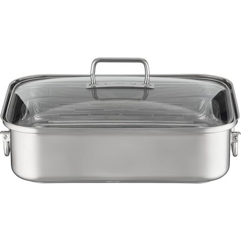 RÖSLE Expertiso Pentola rettangolare, Casseruola con Coperchio in Vetro, Acciaio Inox 18/10, indicata per la Cottura al forno, compatibile con Cottura a Induzione, Lavabile in Lavastoviglie (1/5)