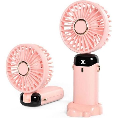 Mini ventilateur de bureau portable USB, 5 vitesses de ventilation, batterie USB intégrée. Ventilateur pliable (rose).