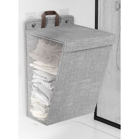 Panier à linge Pliable 60L,avec Couvercle et Poignées,panier à linge Suspendu,Respirant Lavage Organiseur,gris (1/5)