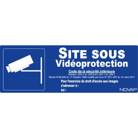 Panneau bleu Site sous vidéoprotection avec pictogramme - Rigide 330x120mm - 4141107