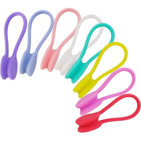 Range-câbles USB avec clips, élastiques en silicone souple pour des câbles bien rangés et sans nœuds. Idéal pour la maison, le bureau et l'école. Lot de 8. (1/5)