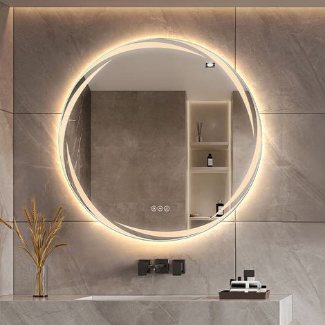 Espejo de Baño Redondo LED Antivaho con Función de Memoria Diseño de Vórtice 80 cm (1/5)