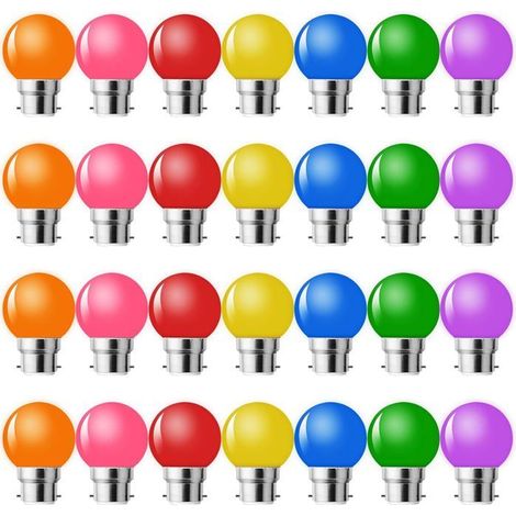 Lot de 28 ampoules LED B22 2W G45 Multicolores Pour guirlandes lumineuses extérieures et fêtes (1/5)