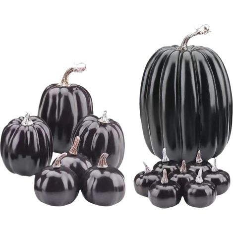 Lot de 14 citrouilles artificielles en mousse, réalistes, noires (1/5)