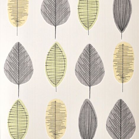 Abstract Leaf Wallpaper White Green Yellow Black Natural Paste The Wall Vinyl