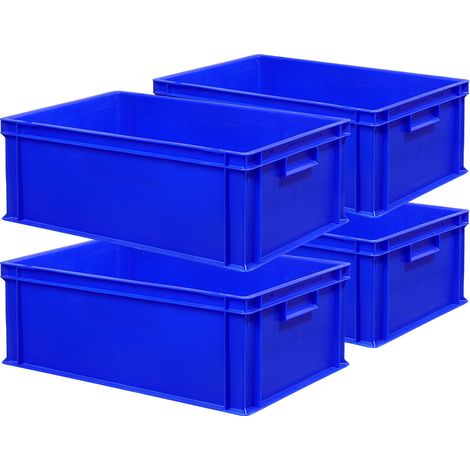 BRB Lot de 4 récipients Euro avec 2 poignées, 600 x 400 x 220 mm, bleu (1/2)